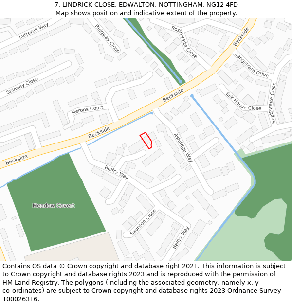 7, LINDRICK CLOSE, EDWALTON, NOTTINGHAM, NG12 4FD: Location map and indicative extent of plot