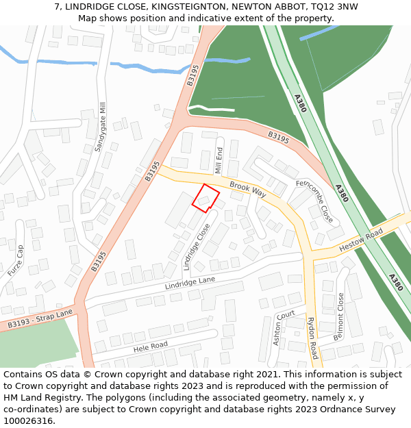 7, LINDRIDGE CLOSE, KINGSTEIGNTON, NEWTON ABBOT, TQ12 3NW: Location map and indicative extent of plot