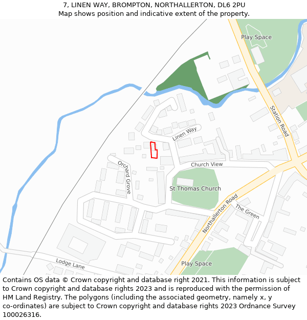 7, LINEN WAY, BROMPTON, NORTHALLERTON, DL6 2PU: Location map and indicative extent of plot