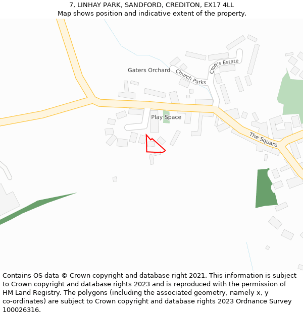 7, LINHAY PARK, SANDFORD, CREDITON, EX17 4LL: Location map and indicative extent of plot