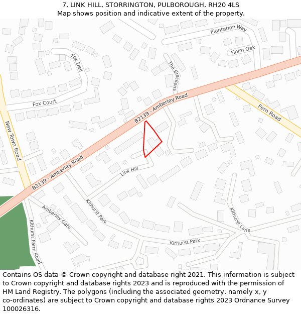 7, LINK HILL, STORRINGTON, PULBOROUGH, RH20 4LS: Location map and indicative extent of plot