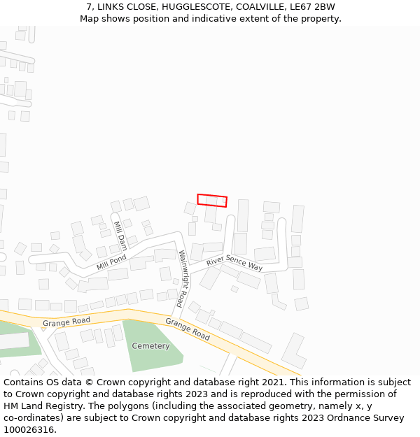 7, LINKS CLOSE, HUGGLESCOTE, COALVILLE, LE67 2BW: Location map and indicative extent of plot