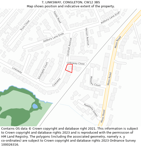 7, LINKSWAY, CONGLETON, CW12 3BS: Location map and indicative extent of plot