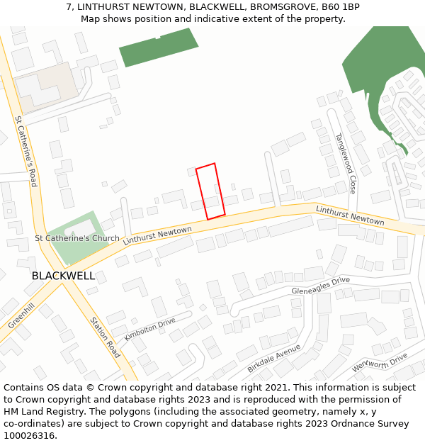 7, LINTHURST NEWTOWN, BLACKWELL, BROMSGROVE, B60 1BP: Location map and indicative extent of plot
