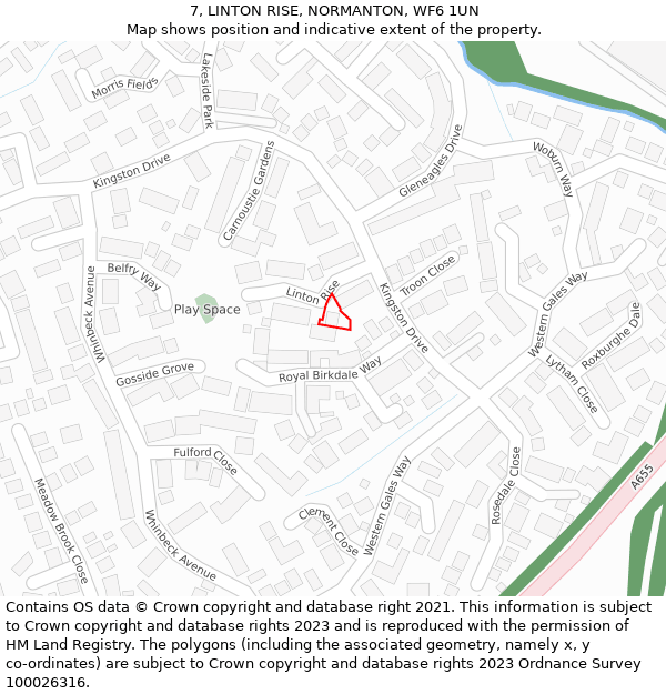 7, LINTON RISE, NORMANTON, WF6 1UN: Location map and indicative extent of plot