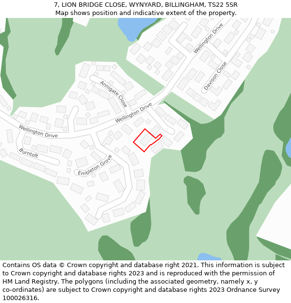 7, LION BRIDGE CLOSE, WYNYARD, BILLINGHAM, TS22 5SR: Location map and indicative extent of plot