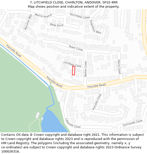 7, LITCHFIELD CLOSE, CHARLTON, ANDOVER, SP10 4RR: Location map and indicative extent of plot