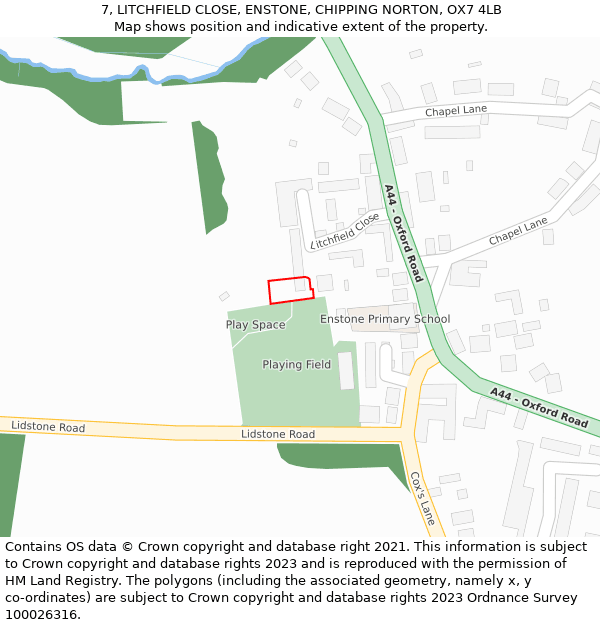 7, LITCHFIELD CLOSE, ENSTONE, CHIPPING NORTON, OX7 4LB: Location map and indicative extent of plot