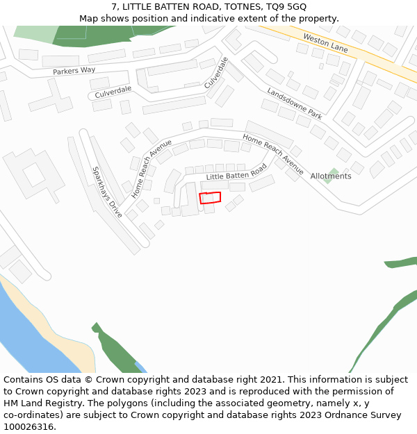 7, LITTLE BATTEN ROAD, TOTNES, TQ9 5GQ: Location map and indicative extent of plot