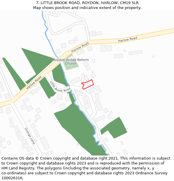 7, LITTLE BROOK ROAD, ROYDON, HARLOW, CM19 5LR: Location map and indicative extent of plot