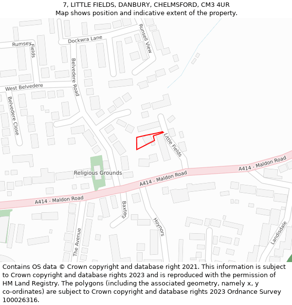 7, LITTLE FIELDS, DANBURY, CHELMSFORD, CM3 4UR: Location map and indicative extent of plot