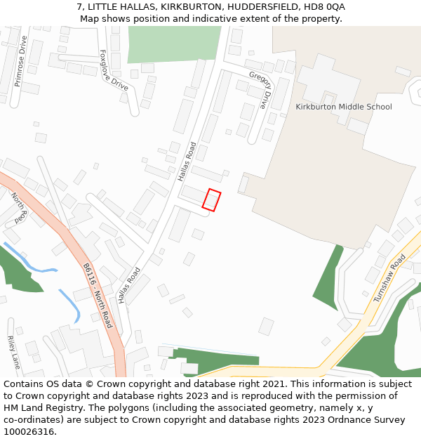7, LITTLE HALLAS, KIRKBURTON, HUDDERSFIELD, HD8 0QA: Location map and indicative extent of plot