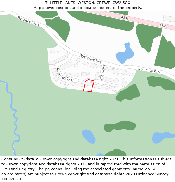 7, LITTLE LAKES, WESTON, CREWE, CW2 5GX: Location map and indicative extent of plot