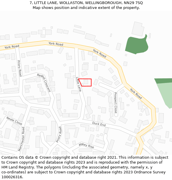 7, LITTLE LANE, WOLLASTON, WELLINGBOROUGH, NN29 7SQ: Location map and indicative extent of plot