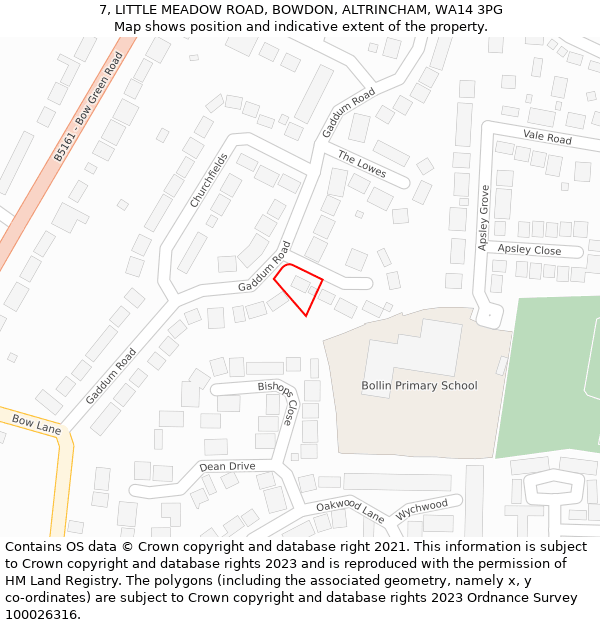 7, LITTLE MEADOW ROAD, BOWDON, ALTRINCHAM, WA14 3PG: Location map and indicative extent of plot