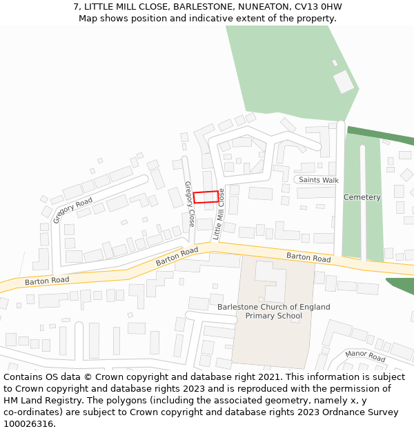 7, LITTLE MILL CLOSE, BARLESTONE, NUNEATON, CV13 0HW: Location map and indicative extent of plot