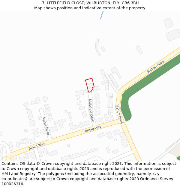 7, LITTLEFIELD CLOSE, WILBURTON, ELY, CB6 3RU: Location map and indicative extent of plot