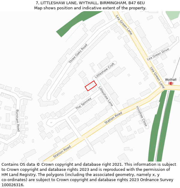 7, LITTLESHAW LANE, WYTHALL, BIRMINGHAM, B47 6EU: Location map and indicative extent of plot