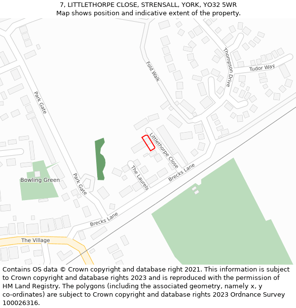 7, LITTLETHORPE CLOSE, STRENSALL, YORK, YO32 5WR: Location map and indicative extent of plot