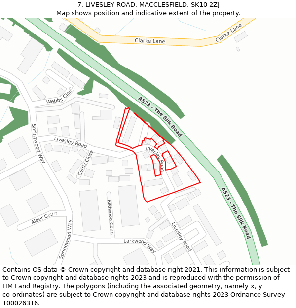 7, LIVESLEY ROAD, MACCLESFIELD, SK10 2ZJ: Location map and indicative extent of plot