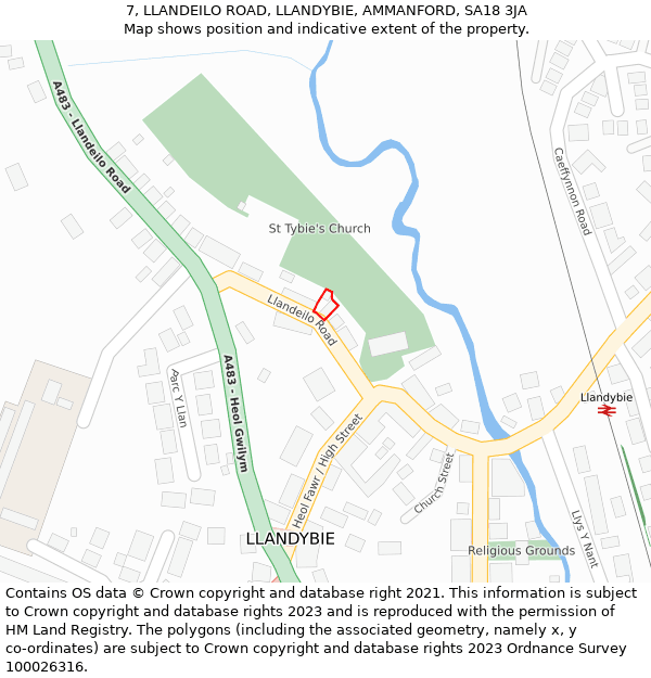 7, LLANDEILO ROAD, LLANDYBIE, AMMANFORD, SA18 3JA: Location map and indicative extent of plot