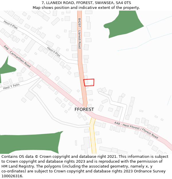 7, LLANEDI ROAD, FFOREST, SWANSEA, SA4 0TS: Location map and indicative extent of plot