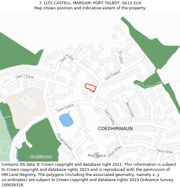 7, LLYS CASTELL, MARGAM, PORT TALBOT, SA13 2UX: Location map and indicative extent of plot