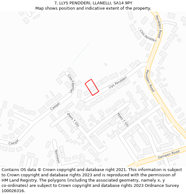 7, LLYS PENDDERI, LLANELLI, SA14 9PY: Location map and indicative extent of plot