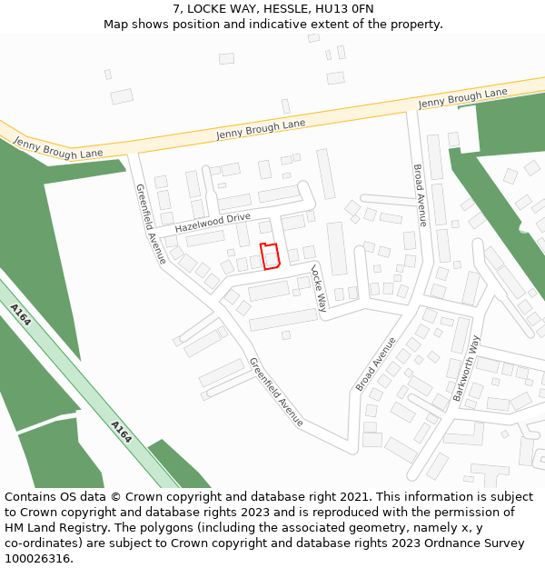 7, LOCKE WAY, HESSLE, HU13 0FN: Location map and indicative extent of plot