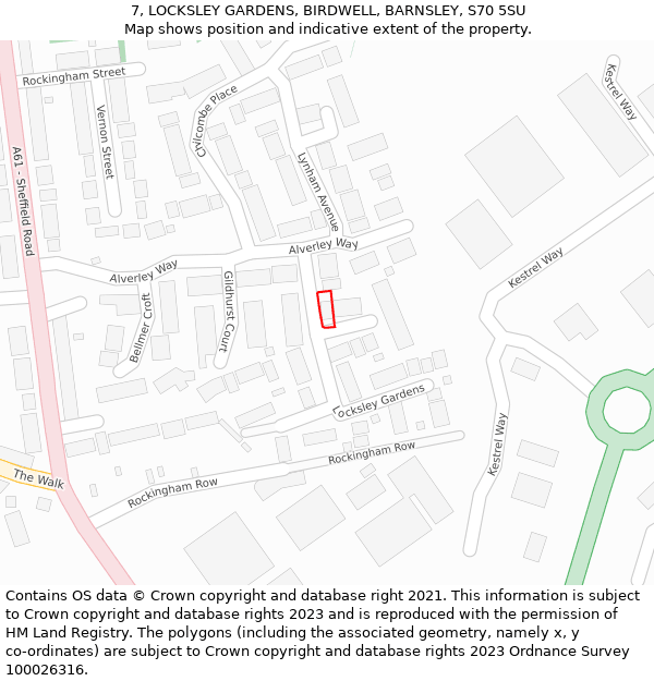 7, LOCKSLEY GARDENS, BIRDWELL, BARNSLEY, S70 5SU: Location map and indicative extent of plot