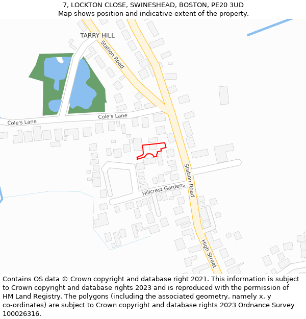 7, LOCKTON CLOSE, SWINESHEAD, BOSTON, PE20 3UD: Location map and indicative extent of plot