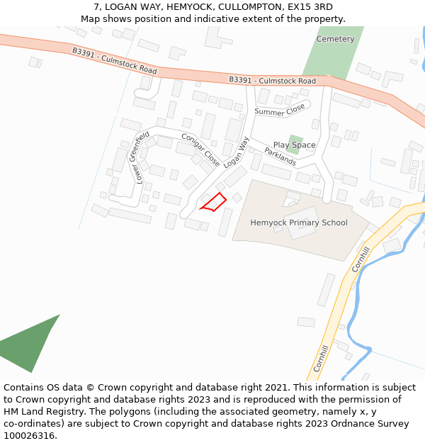 7, LOGAN WAY, HEMYOCK, CULLOMPTON, EX15 3RD: Location map and indicative extent of plot