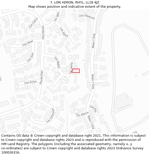 7, LON AERON, RHYL, LL18 4JZ: Location map and indicative extent of plot