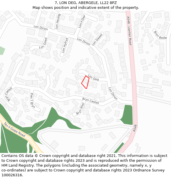 7, LON DEG, ABERGELE, LL22 8PZ: Location map and indicative extent of plot