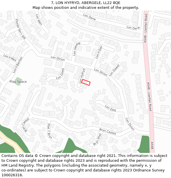 7, LON HYFRYD, ABERGELE, LL22 8QE: Location map and indicative extent of plot