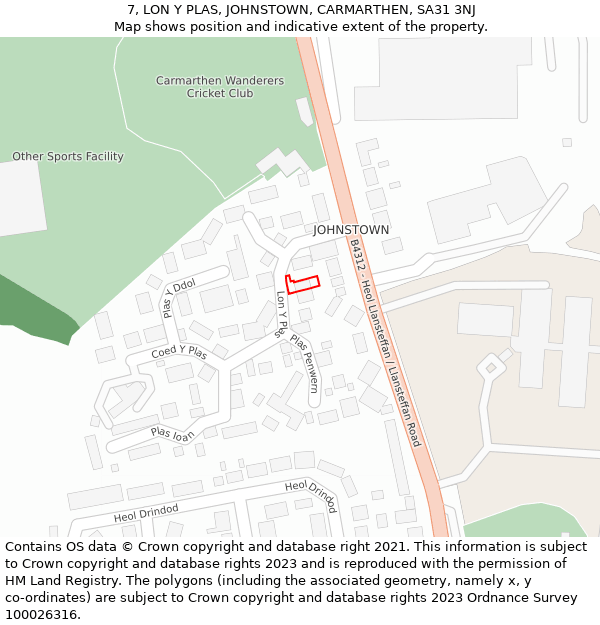 7, LON Y PLAS, JOHNSTOWN, CARMARTHEN, SA31 3NJ: Location map and indicative extent of plot