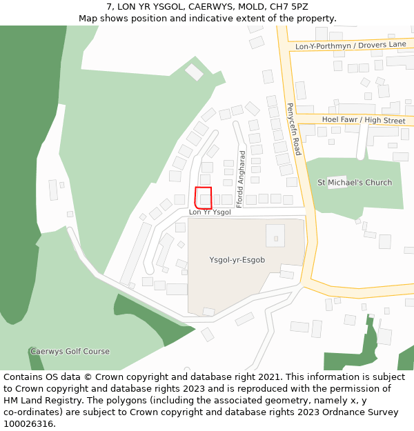 7, LON YR YSGOL, CAERWYS, MOLD, CH7 5PZ: Location map and indicative extent of plot