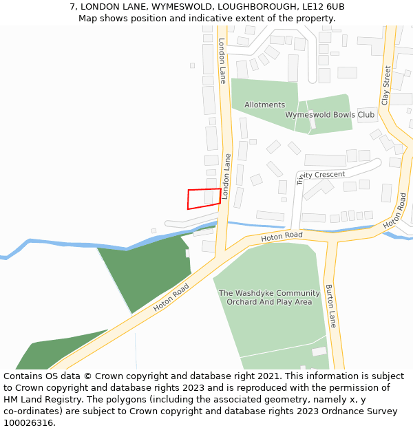 7, LONDON LANE, WYMESWOLD, LOUGHBOROUGH, LE12 6UB: Location map and indicative extent of plot