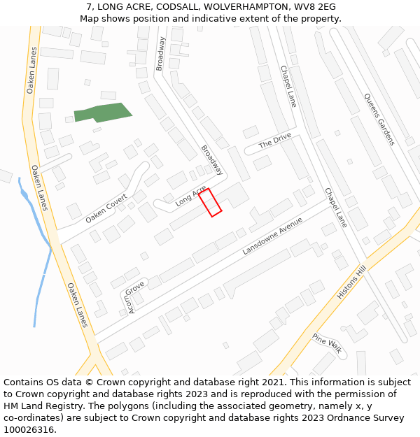 7, LONG ACRE, CODSALL, WOLVERHAMPTON, WV8 2EG: Location map and indicative extent of plot