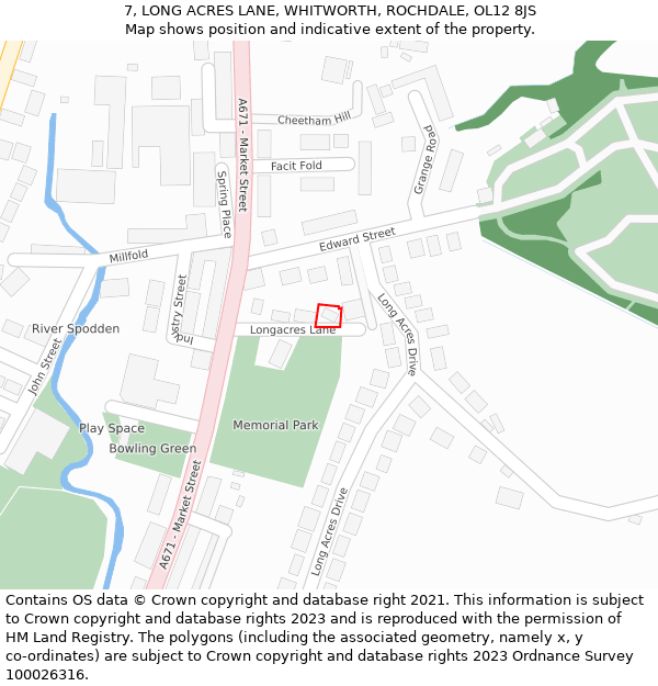 7, LONG ACRES LANE, WHITWORTH, ROCHDALE, OL12 8JS: Location map and indicative extent of plot