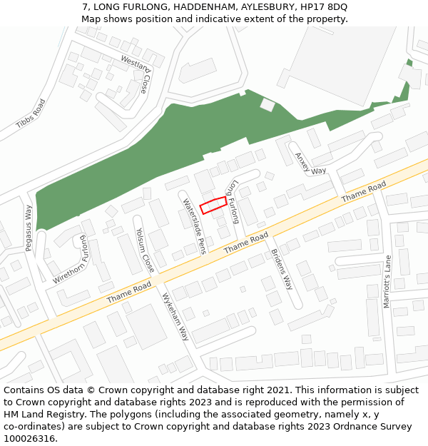 7, LONG FURLONG, HADDENHAM, AYLESBURY, HP17 8DQ: Location map and indicative extent of plot