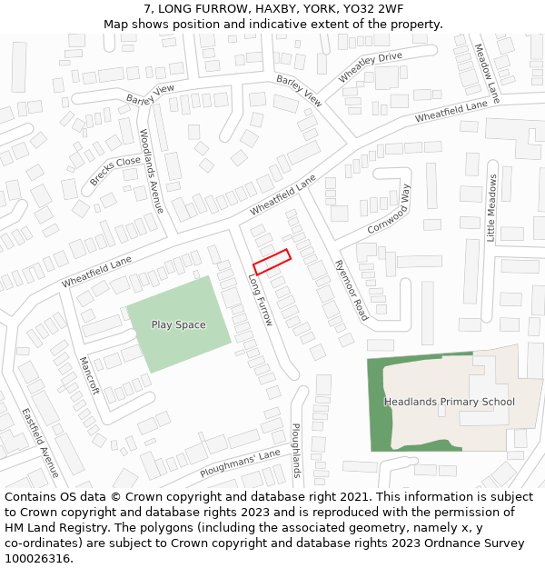 7, LONG FURROW, HAXBY, YORK, YO32 2WF: Location map and indicative extent of plot