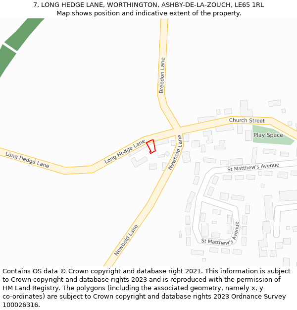 7, LONG HEDGE LANE, WORTHINGTON, ASHBY-DE-LA-ZOUCH, LE65 1RL: Location map and indicative extent of plot