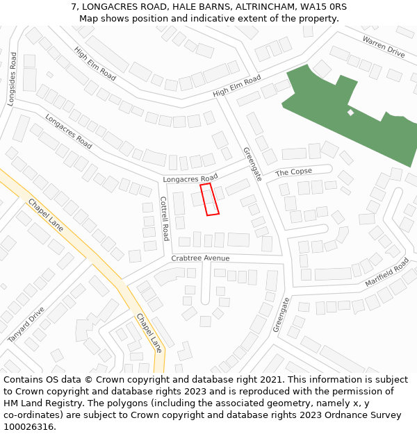 7, LONGACRES ROAD, HALE BARNS, ALTRINCHAM, WA15 0RS: Location map and indicative extent of plot