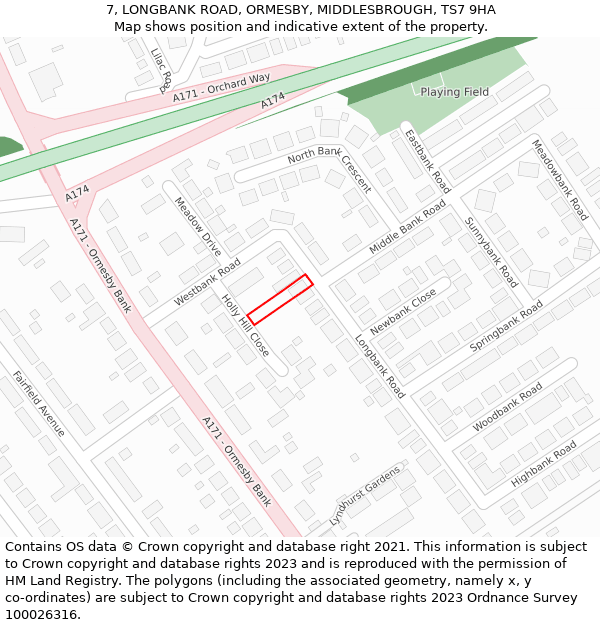 7, LONGBANK ROAD, ORMESBY, MIDDLESBROUGH, TS7 9HA: Location map and indicative extent of plot