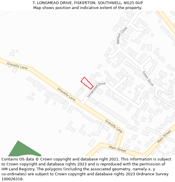 7, LONGMEAD DRIVE, FISKERTON, SOUTHWELL, NG25 0UP: Location map and indicative extent of plot