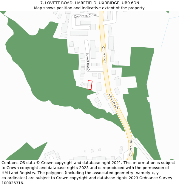 7, LOVETT ROAD, HAREFIELD, UXBRIDGE, UB9 6DN: Location map and indicative extent of plot