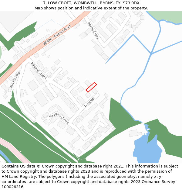 7, LOW CROFT, WOMBWELL, BARNSLEY, S73 0DX: Location map and indicative extent of plot