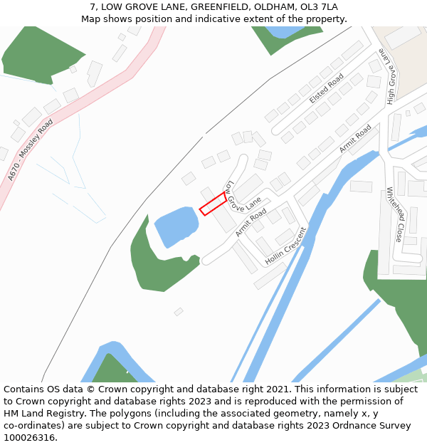 7, LOW GROVE LANE, GREENFIELD, OLDHAM, OL3 7LA: Location map and indicative extent of plot