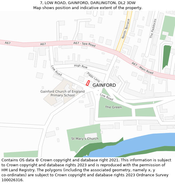 7, LOW ROAD, GAINFORD, DARLINGTON, DL2 3DW: Location map and indicative extent of plot